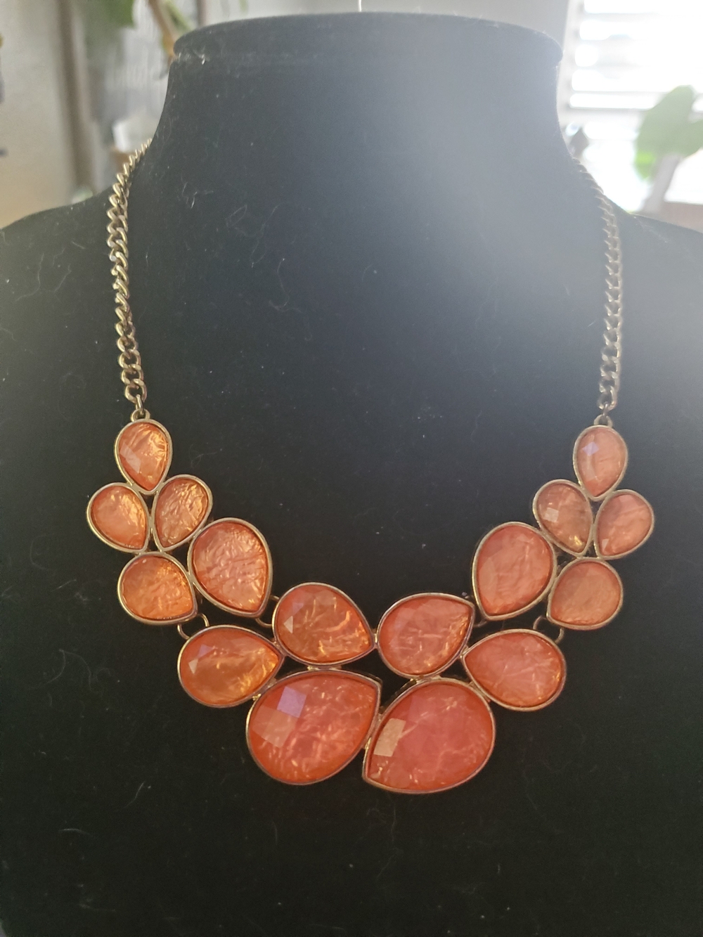 Gold-Tone Orange Teardrop Statement Necklace